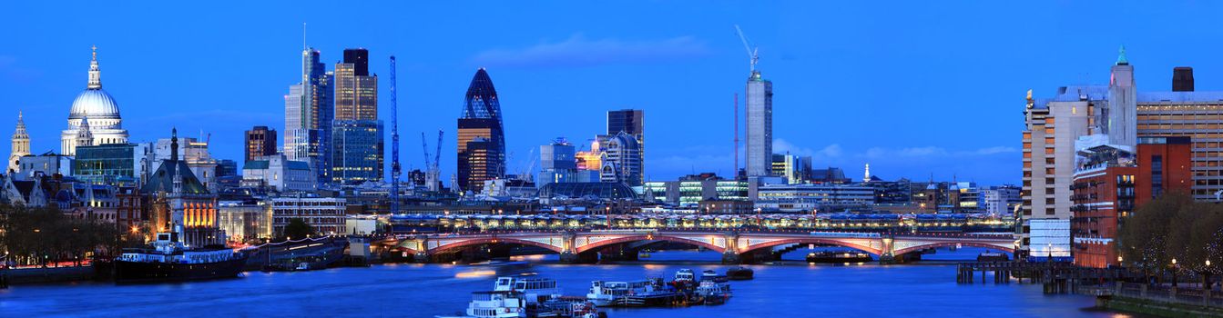 Panorama St. Paul Cathedral and Skylines From Waterloo Bridge along River Thames in London England United Kingdom