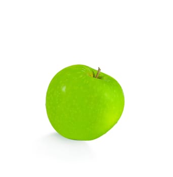 isolated green apple with drops of water