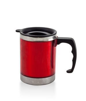 metal red cup on white background