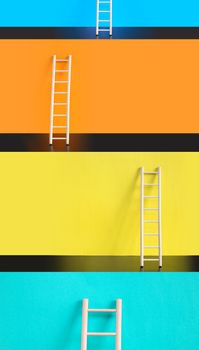 Success concept. Few wooden ladders against various color backgrounds