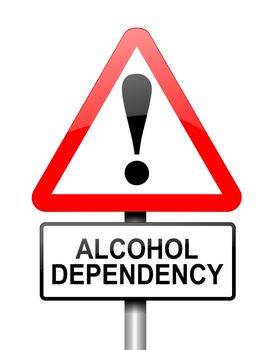 Illustration depicting red and white triangular warning road sign with a alcohol dependency concept. White background.