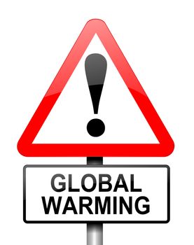 Illustration depicting red and white triangular warning road sign with a global warming concept. White background.