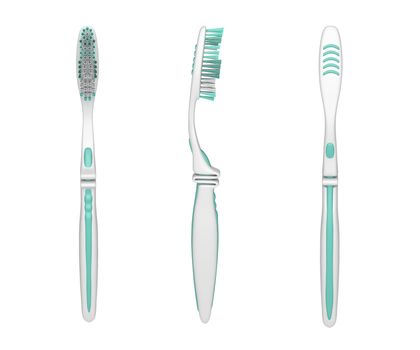 Front, side and back view of toothbrush isolated on white