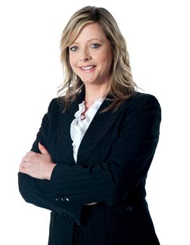 Attractive young businesswoman portrait against white background