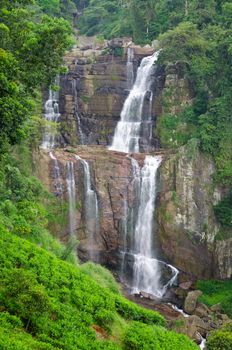 Ramboda magnificent waterfall in the mountains of Sri Lanka