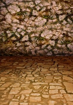 an ancient stone roadway, raised the artistic background