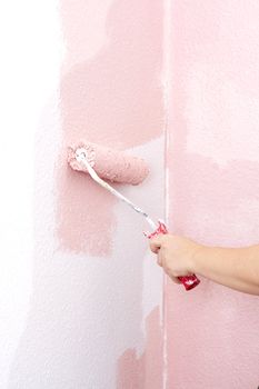 painting a wall in pink