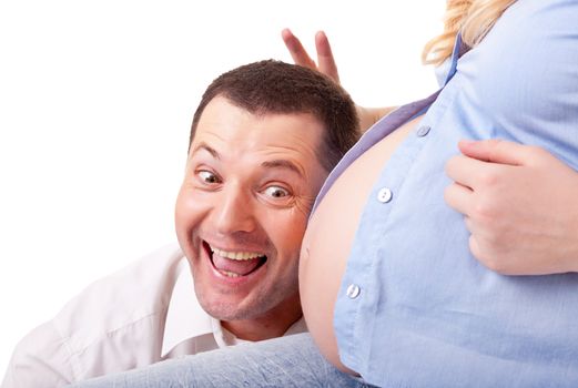 Family. A man  and pregnant woman on a white background