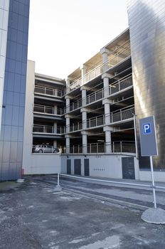 View of Multi-level parking building for vehicles.