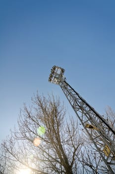 Guard tower with searchlights. View from the ground.