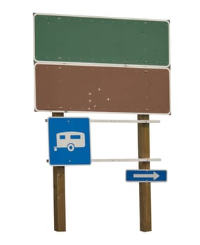 Blank green and brown sign with trailer blue 