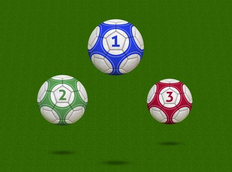 Soccer Balls With Numbers One, Two and Three - 3D Illustration (balls have clipping paths)