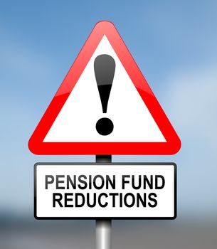 Illustration depicting red and white triangular warning road sign with a pension fund concept. Blurred background.