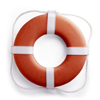 Red safe guard ring against white background with clipping path