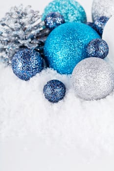 traditional festive christmas decoration glitter in silver and blue