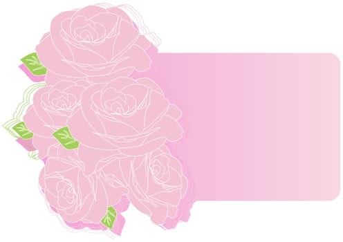 Greeting card with pink roses vector illustration