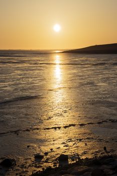 Sunset Wadden Sea with the North Sea in Germany