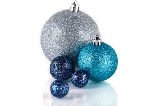 traditional festive christmas decoration glitter in silver and blue