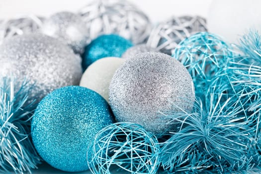 traditional festive christmas decoration glitter in silver and blue