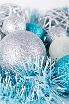 traditional festive christmas decoration glitter in silver and blue