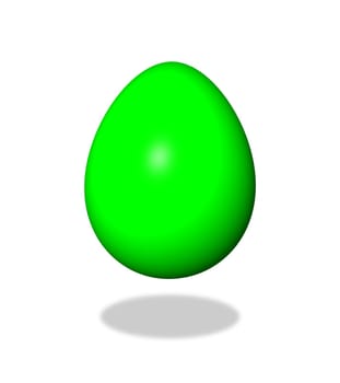 Green egg on white background with shadow.