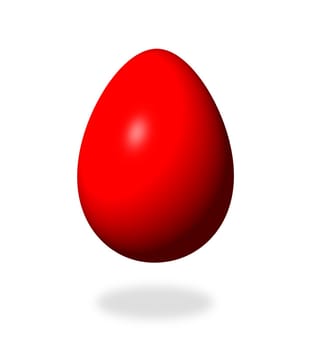 Red egg on white background with shadow.