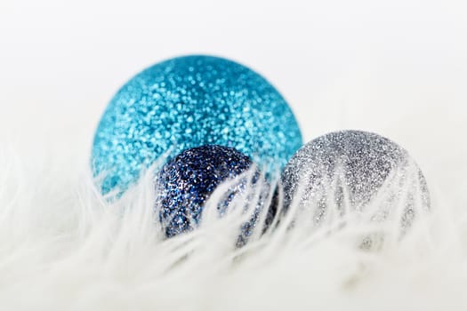traditional festive christmas decoration glitter in silver and blue