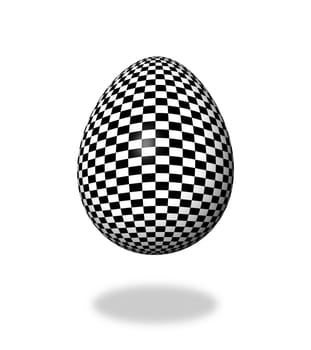 Checkered egg on white background with shadow.