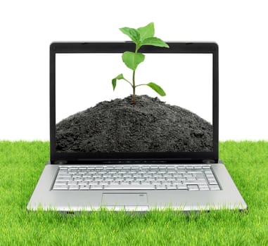 Open laptop showing keyboard and screen isolated on white background