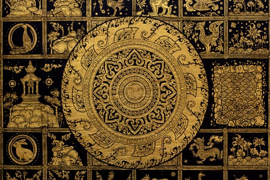 Thai arts and Buddha wheel symbol background.