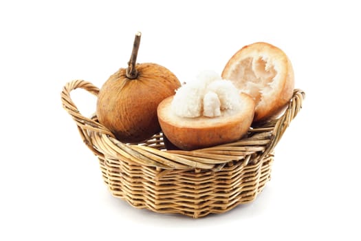 Tree Santols (sandoricum koetjape), tropical fruit and show inside on white background.