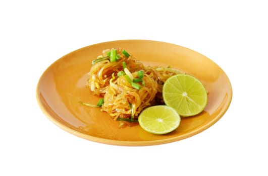 Favorite Thai cuisine , Thai food Pad thai , Stir fry noodles on orange dish