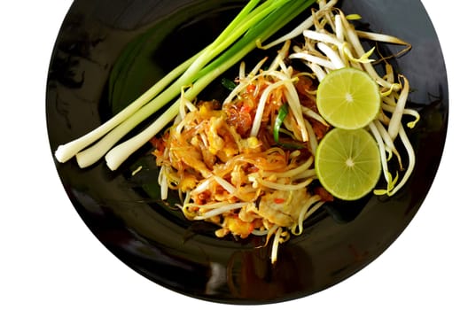 Favorite Thai cuisine , Thai food Pad thai , Stir fry noodles on black  dish