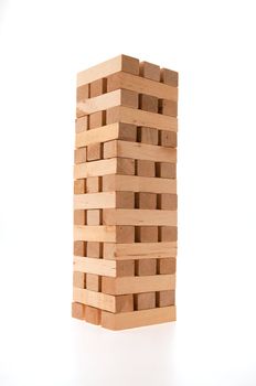 Full jenga tower on white background