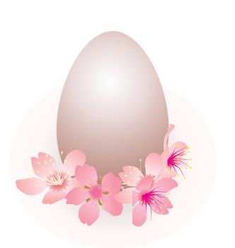 easter egg and pink flowers spring vector isolated on white