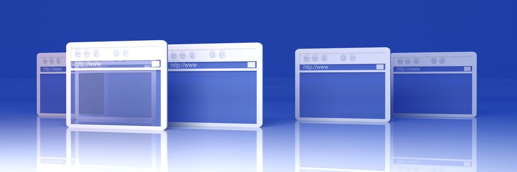 3D Illustration. Symbolic Browser Windows.
