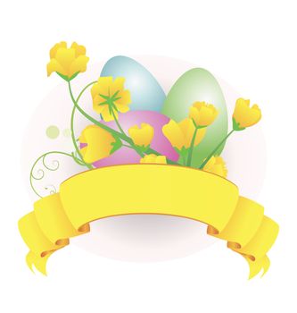 vector Easter eggs and scroll with flowers colorful illustration isolated on white