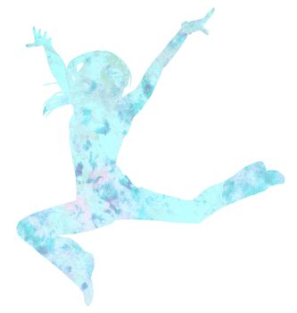 woman dancer silhouette grunge illustration light blue watercolor paint