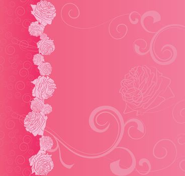 pink vector background with roses and curves for love and wedding, romance illustration