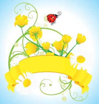 ladybird grass and daisies vector meadow illustration