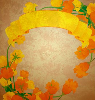 tulip yellow scroll banner grunge ������ illustration