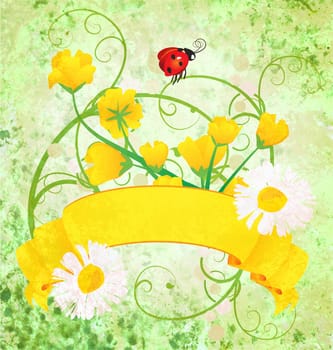 yellow grunge scroll nature illustration