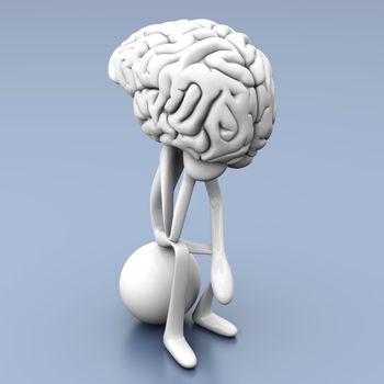 A cartoon figure con a huge brain. 3D rendered illustration. 