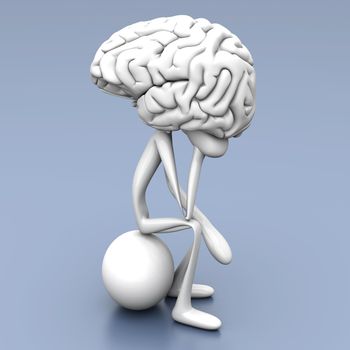 A cartoon figure con a huge brain. 3D rendered illustration. 