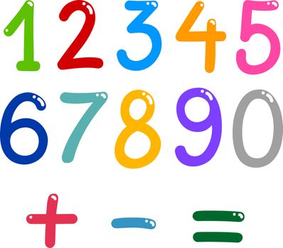 illustration of numbers from zero to nine and math symbols