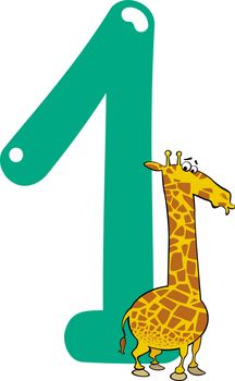 cartoon illustration with number one and giraffe