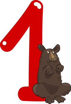 cartoon illustration with number one and bear