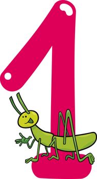 cartoon illustration with number one and grasshopper