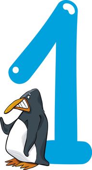 cartoon illustration with number one and penguin