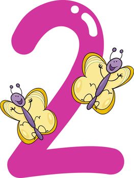 cartoon illustration with number two and butterflies